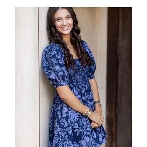 Free People Blue Floral Puff-Sleeve Delilah Dress